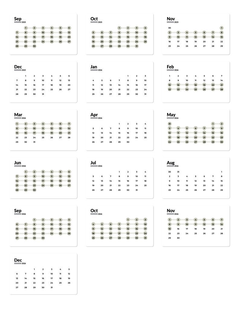 Casela Calendar Low